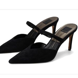 Dolce Vita Kanika Heels Onyx Suede Women's Pointed  Toe Mules Elegant Black Pump